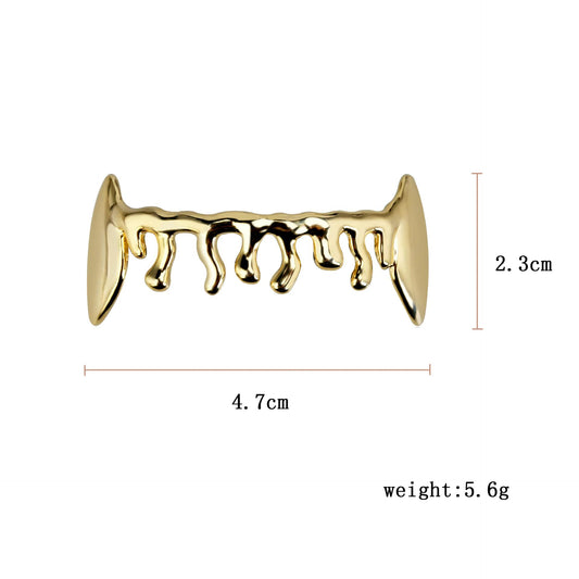 Unisex Halloween Costume Irregular False Teeth Copper Fangs Grillz -Q867