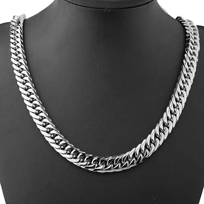 Unisex Hip-Hop Cuban Chain Necklace Stainless Steel Matte FinishTitanium Steel, Length18-24In ,S95