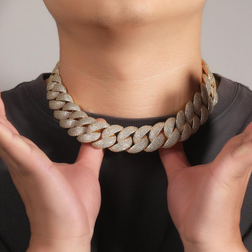 Unisex Hip-Hop Cuban Link Bracelet Necklace – 24mm Copper with Zirconia Stones, Available in 7-24 Inches, Y47