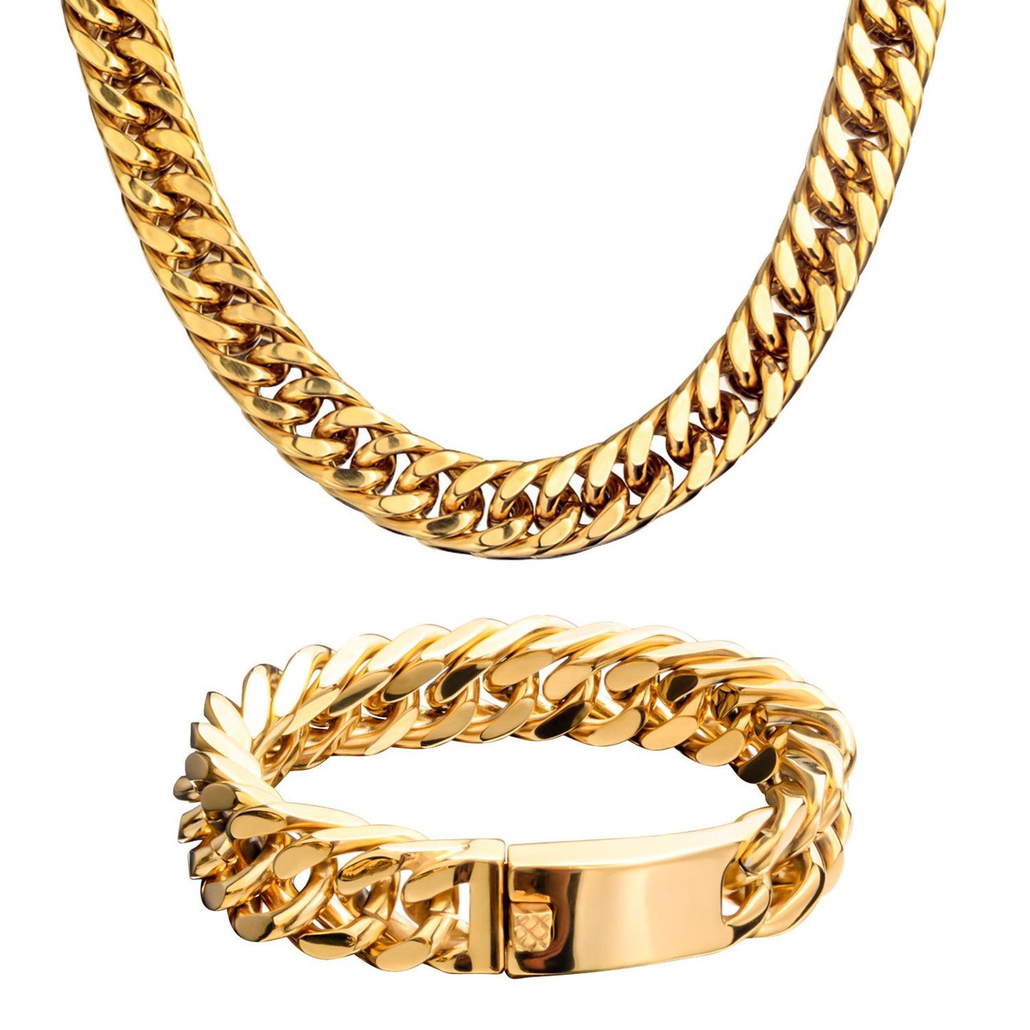 Stainless Steel Double Woven Cuban Chain Necklace – Trendy Men's Fashion ,H127