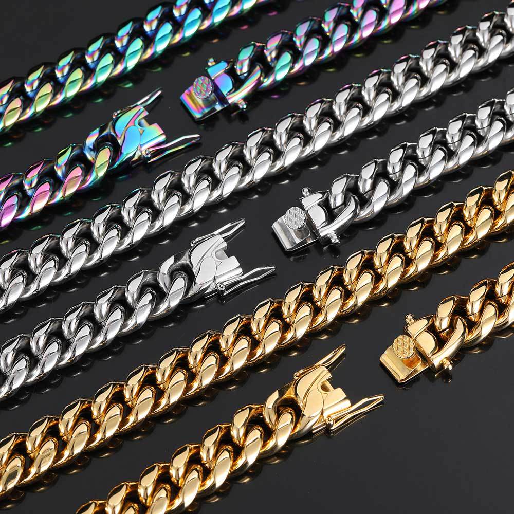 Unisex Dragon Head Clasp Cuban Necklace Encrypted Round Grind Male Titanium Steel Width 6-12MM Length 16-30 Inches.W790