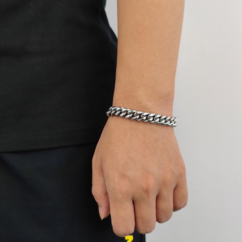 Unisex Hip-Hop Stainless Steel Faucet Buckle Cuban Chain Bracelet 7-9 Inches Multiple Colors  D147