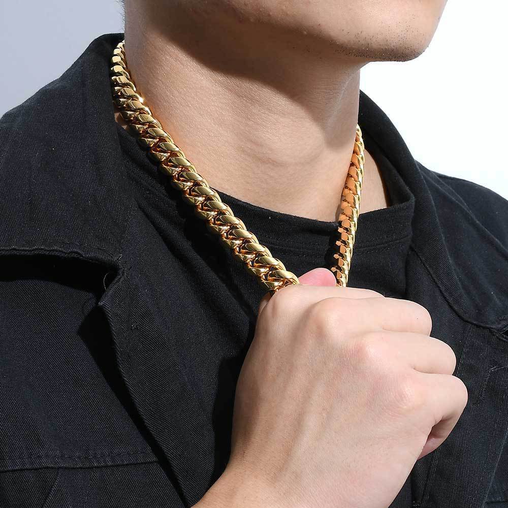 Men's Engraved Round Cuban Link Titanium Steel Necklace 16-30 inches Q928