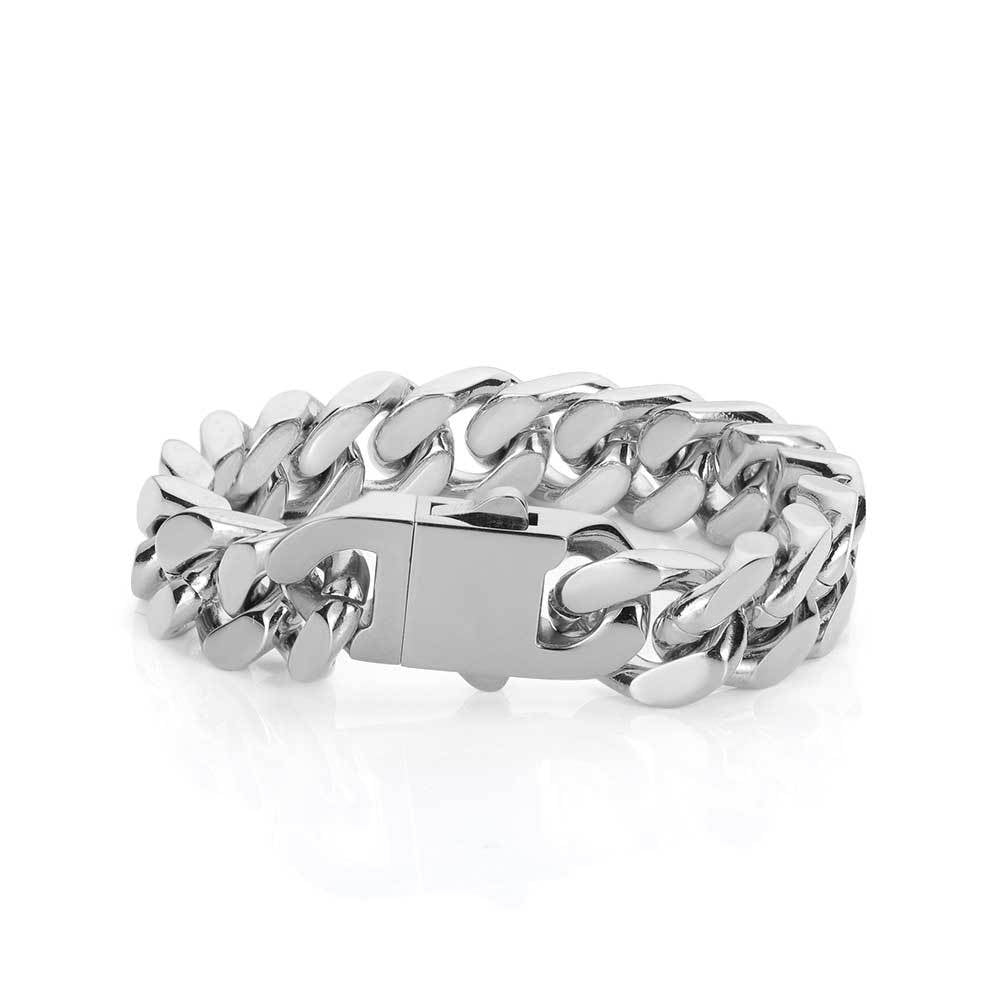 Men's Hip-Hop Four-Sided Grinding Encrypted Cuban Chain Stainless Steel Bracelet 7-9 Inches Length – D130