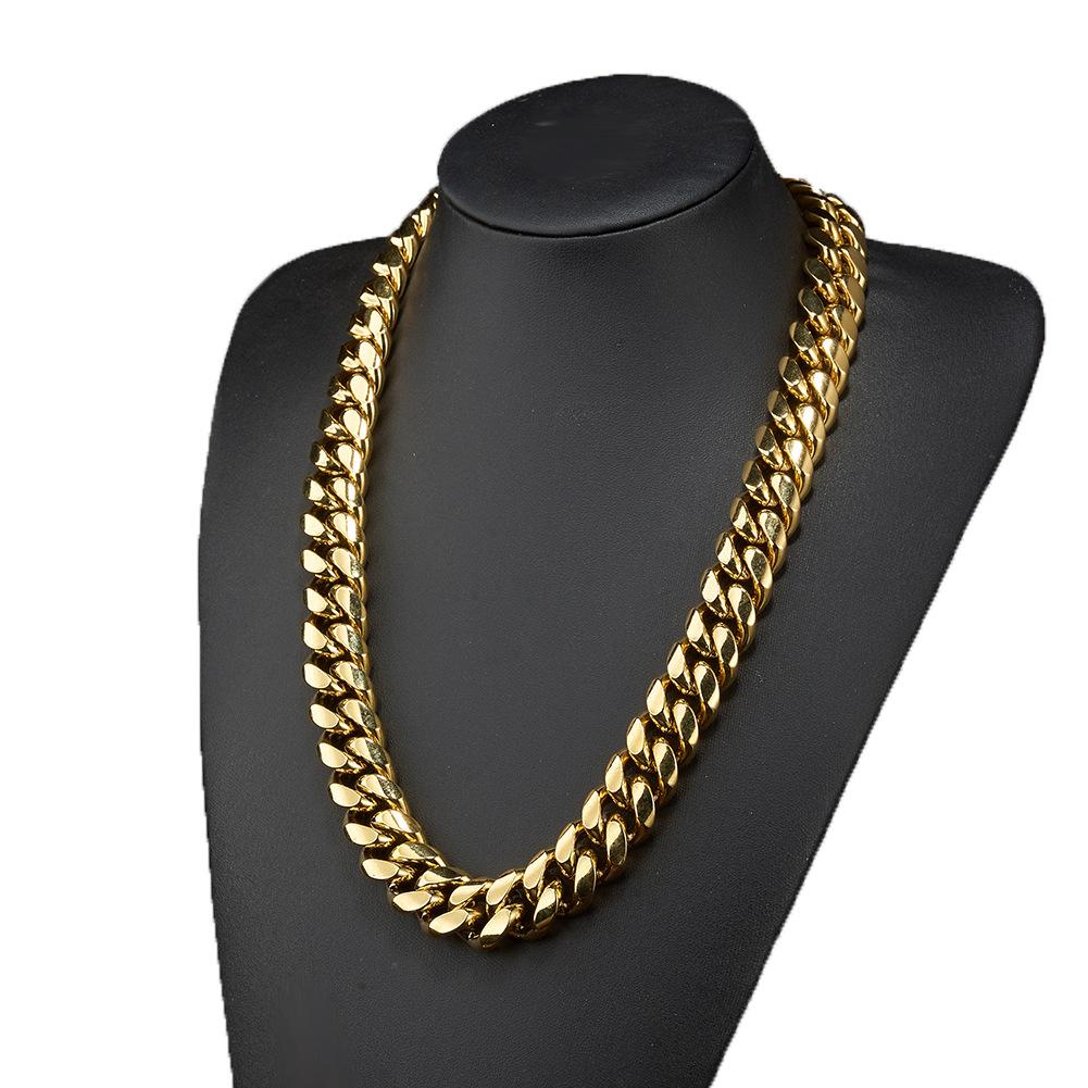 6-18MM Golden Cuban Link Chain with Dragon Head Clasp – Hip-Hop Style Titanium Steel Necklace for Men – Y52