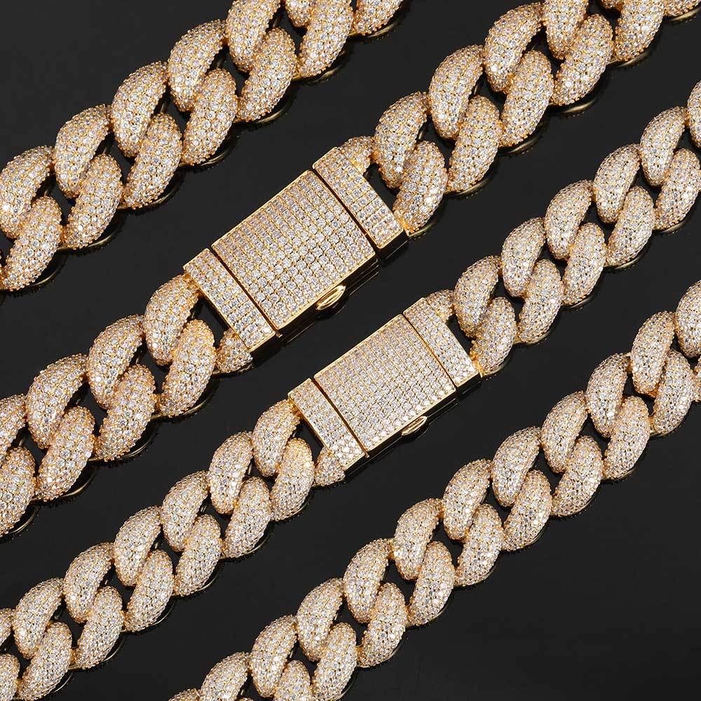 14mm-18mm Stylish Hip-Hop Bubble Cuban Chain Zircon Necklace for Men & Elegant CZ Bracelet for Women - Y53