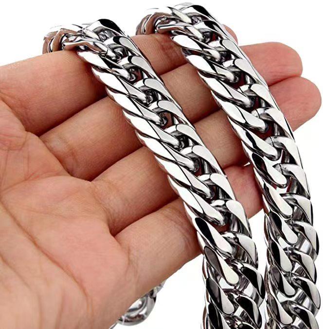 Unisex Hip-Hop Cuban Chain Necklace Stainless Steel Matte FinishTitanium Steel, Length18-24In ,S95